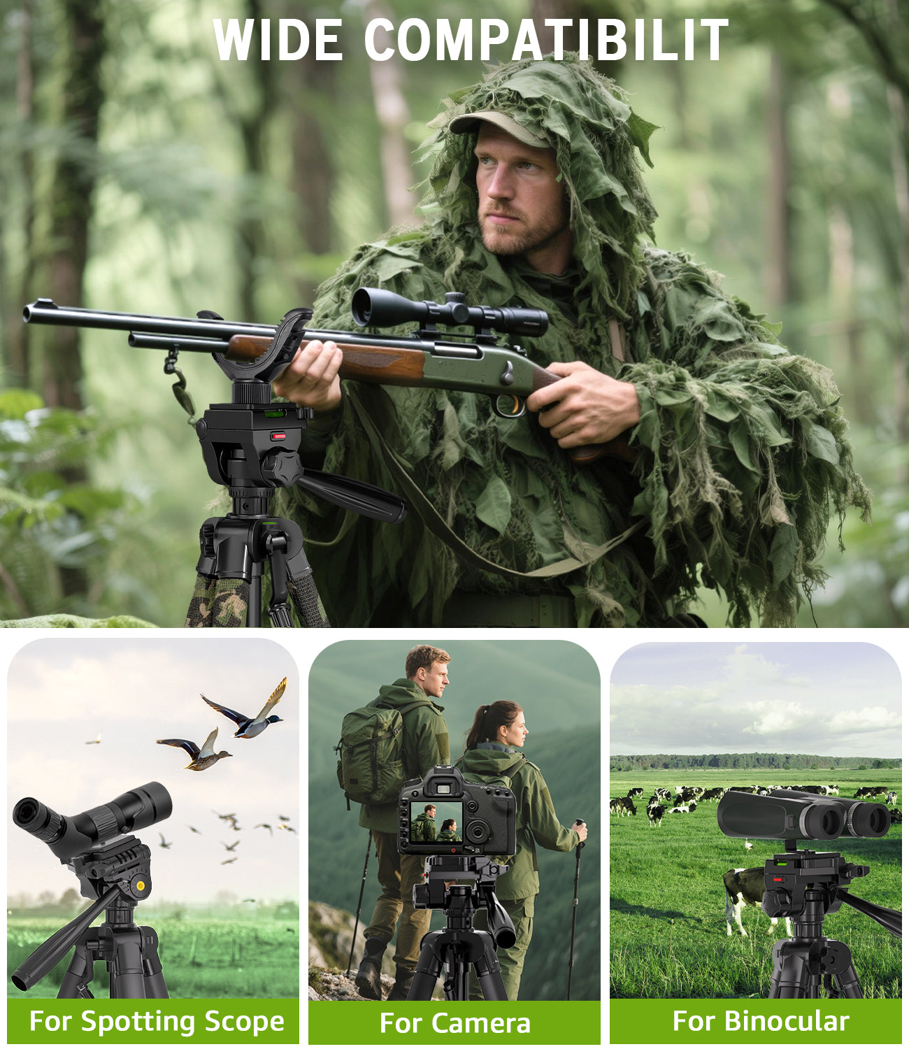 LUSWEIMI Pro-74" Tactical Precision Shooting Tripod – Versatile Heavy-Duty Support for Outdoors & Hunting