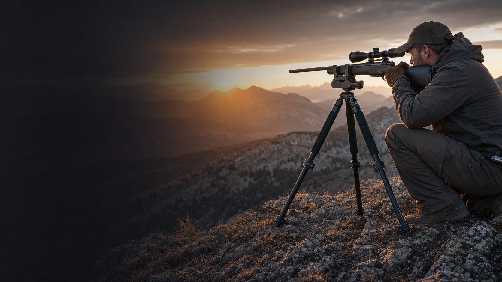 Shooting tripod in a mountain hunting environment